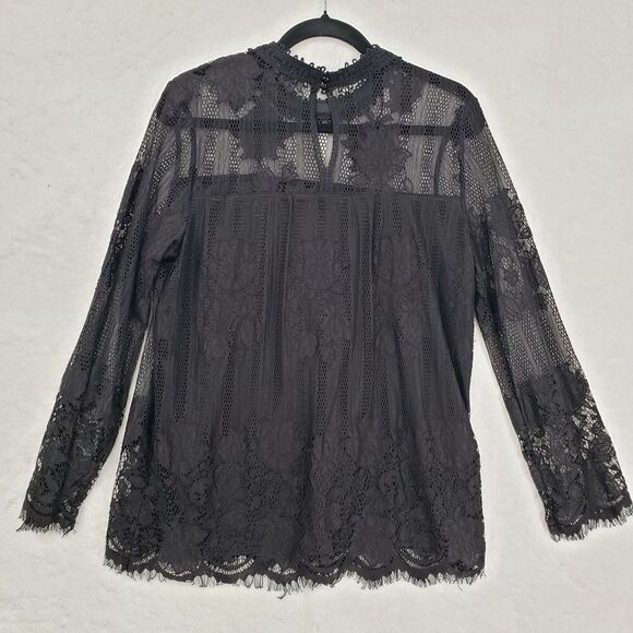 Ultra Pink Blouse Women Large Black Lace Sheer Fairy Faerie long sleeve Goth - Picture 7 of 10